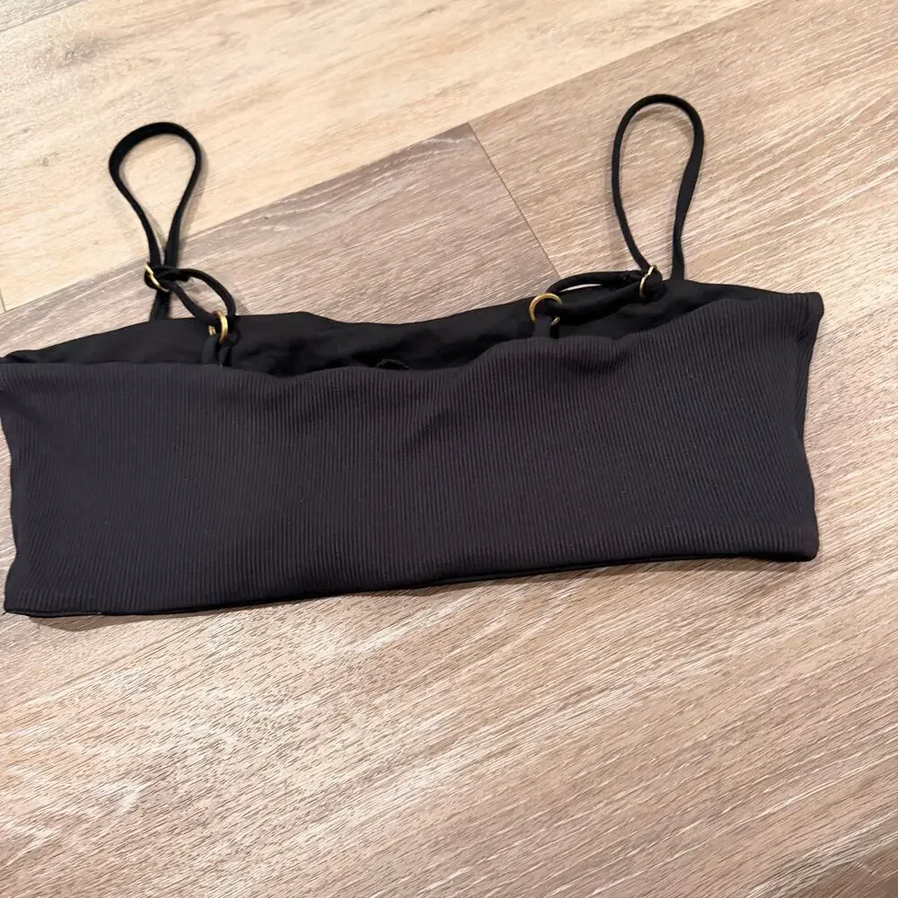 L * Space Black Ribbed Bikini Top Size Large